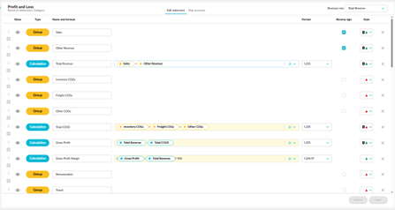 Updated statement editing area with Edit statement and Map accounts tabs