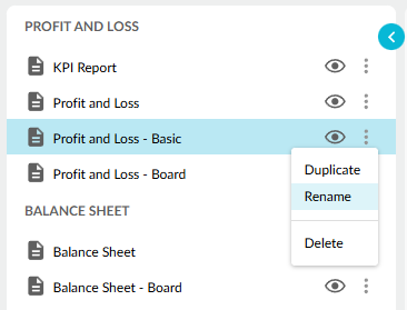 Statement options menu with Rename action