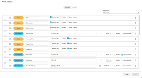 Classic statement setup window with Statement and Accounts tabs